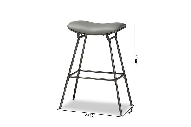 Baxton Studio Jette Modern and Contemporary Grey Fabric Upholstered Dark Grey Metal 2-Piece Bar Stool Set
