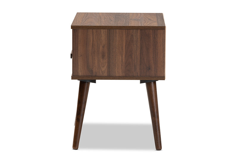 Baxton Studio Quinn Mid-Century Modern Two-Tone White and Walnut Finished 1-Drawer Wood End Table