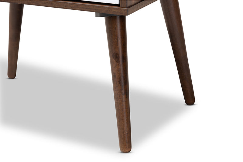 Baxton Studio Quinn Mid-Century Modern Two-Tone White and Walnut Finished 1-Drawer Wood End Table