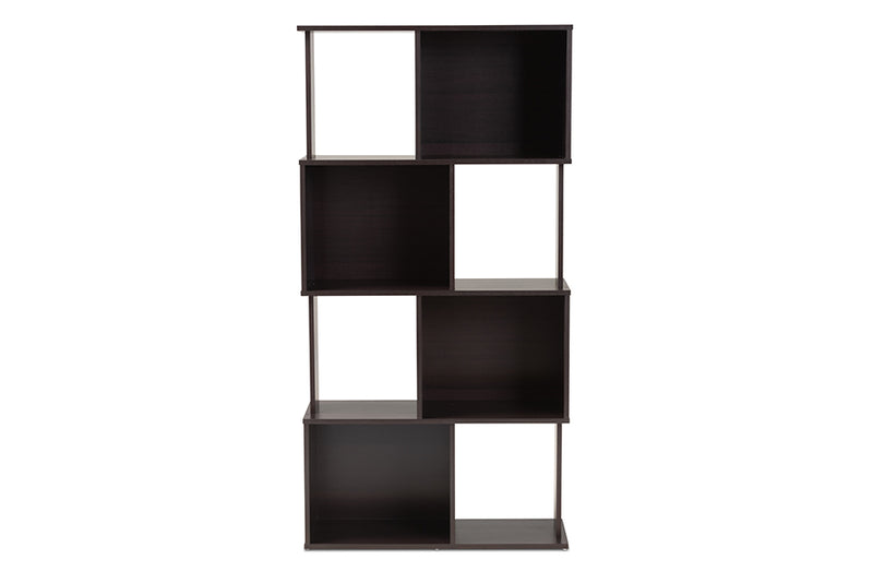 Baxton Studio Riva Modern and Contemporary Dark Brown Finished Geometric Wood Bookshelf