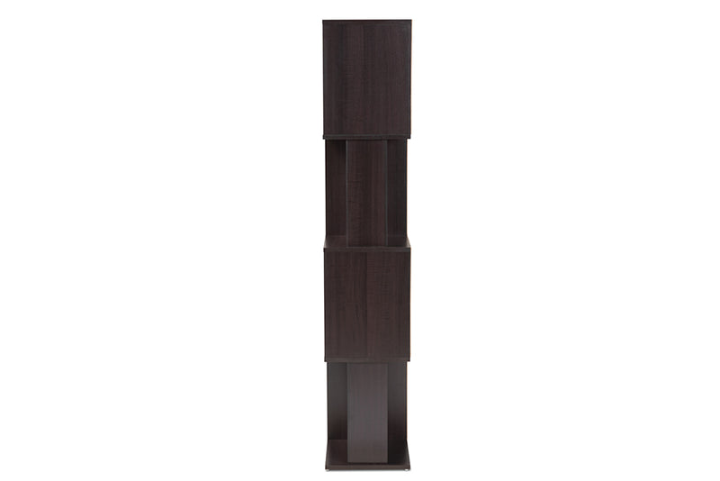 Baxton Studio Riva Modern and Contemporary Dark Brown Finished Geometric Wood Bookshelf