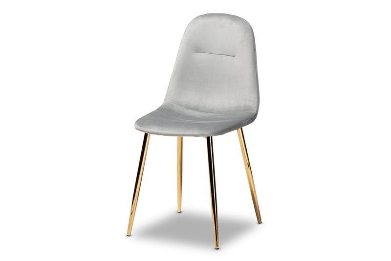 Baxton Studio Elyse Glam and Luxe Grey Velvet Fabric Upholstered Gold Finished 4-Piece Metal Dining Chair Set