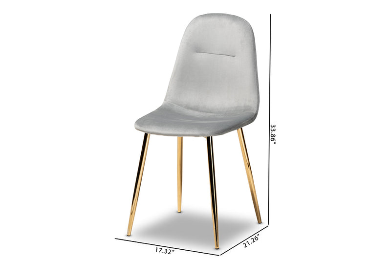 Baxton Studio Elyse Glam and Luxe Grey Velvet Fabric Upholstered Gold Finished 4-Piece Metal Dining Chair Set