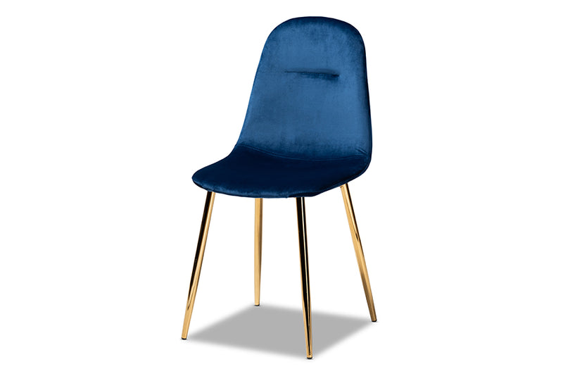 Baxton Studio Elyse Glam and Luxe Navy Blue Velvet Fabric Upholstered Gold Finished 4-Piece Metal Dining Chair Set
