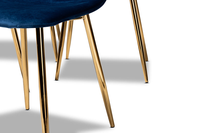 Baxton Studio Elyse Glam and Luxe Navy Blue Velvet Fabric Upholstered Gold Finished 4-Piece Metal Dining Chair Set
