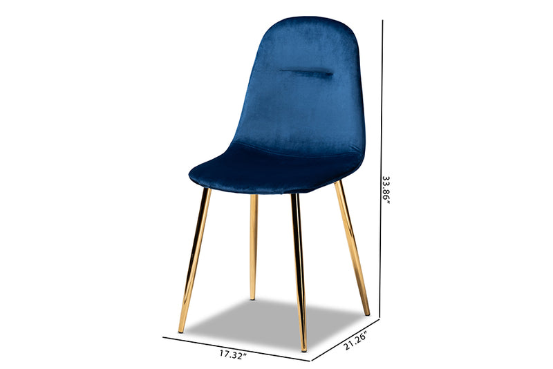 Baxton Studio Elyse Glam and Luxe Navy Blue Velvet Fabric Upholstered Gold Finished 4-Piece Metal Dining Chair Set