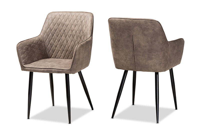 Baxton Studio Belen Modern and Contemporary Grey and Brown Imitation Leather Upholstered 2-Piece Metal Dining Chair Set