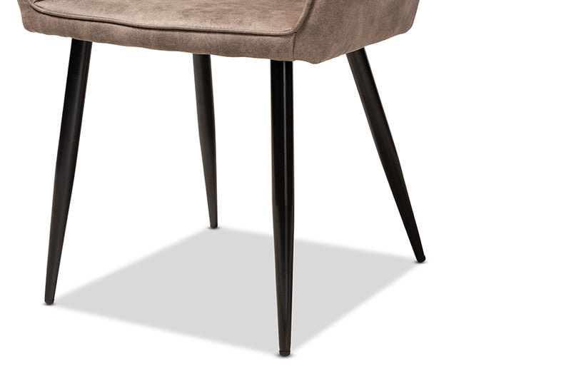 Baxton Studio Belen Modern and Contemporary Grey and Brown Imitation Leather Upholstered 2-Piece Metal Dining Chair Set