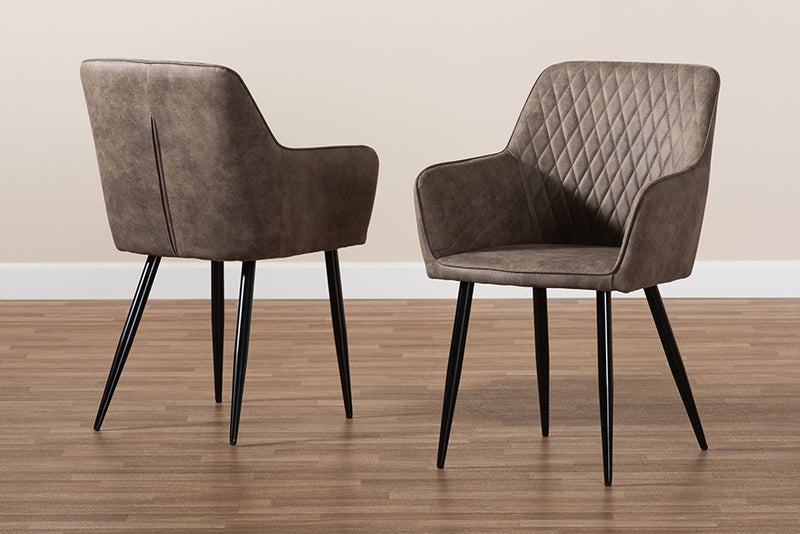 Baxton Studio Belen Modern and Contemporary Grey and Brown Imitation Leather Upholstered 2-Piece Metal Dining Chair Set