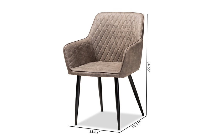 Baxton Studio Belen Modern and Contemporary Grey and Brown Imitation Leather Upholstered 2-Piece Metal Dining Chair Set