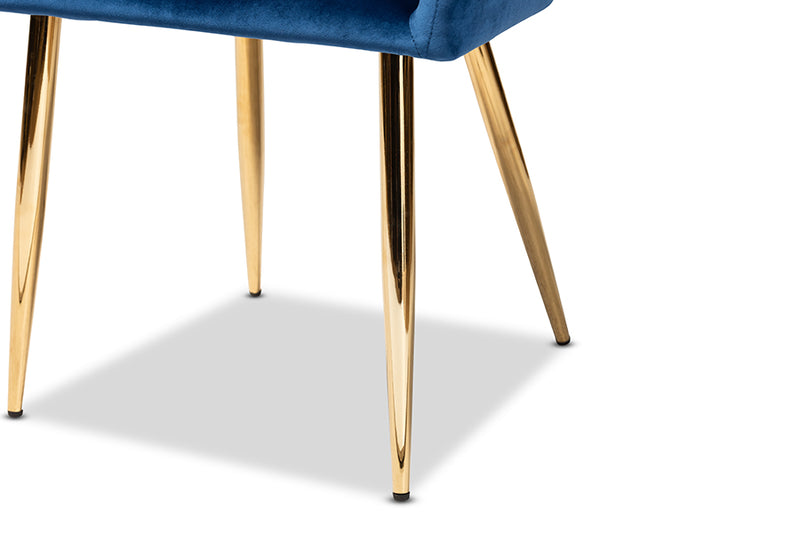 Baxton Studio Germaine Glam and Luxe Navy Blue Velvet Fabric Upholstered Gold Finished 2-Piece Metal Dining Chair Set