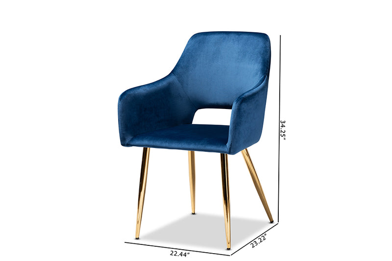 Baxton Studio Germaine Glam and Luxe Navy Blue Velvet Fabric Upholstered Gold Finished 2-Piece Metal Dining Chair Set