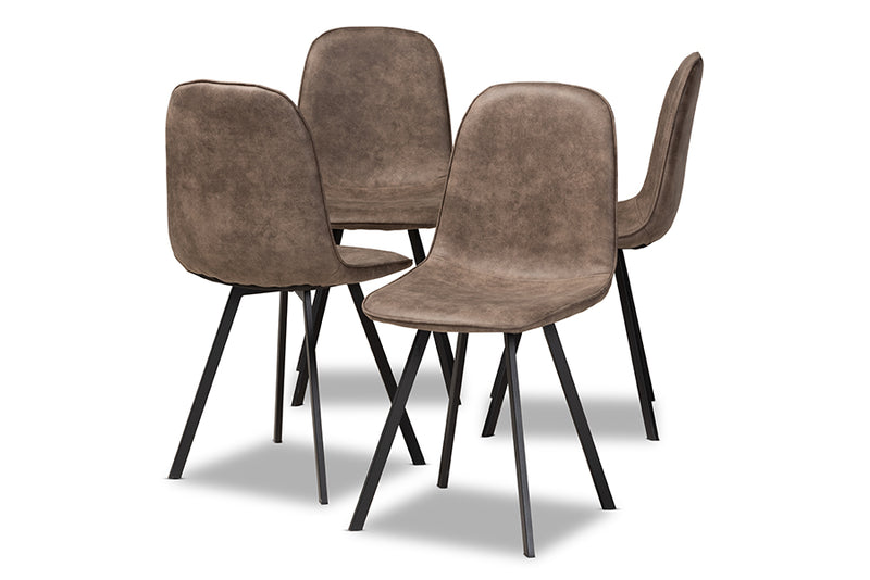 Baxton Studio Filicia Modern and Contemporary Grey and Brown Imitation Leather Upholstered 4-Piece Metal Dining Chair Set  Set