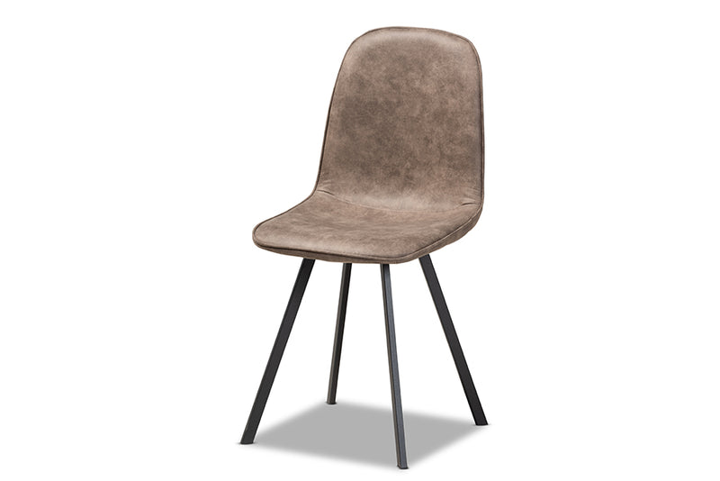 Baxton Studio Filicia Modern and Contemporary Grey and Brown Imitation Leather Upholstered 4-Piece Metal Dining Chair Set  Set