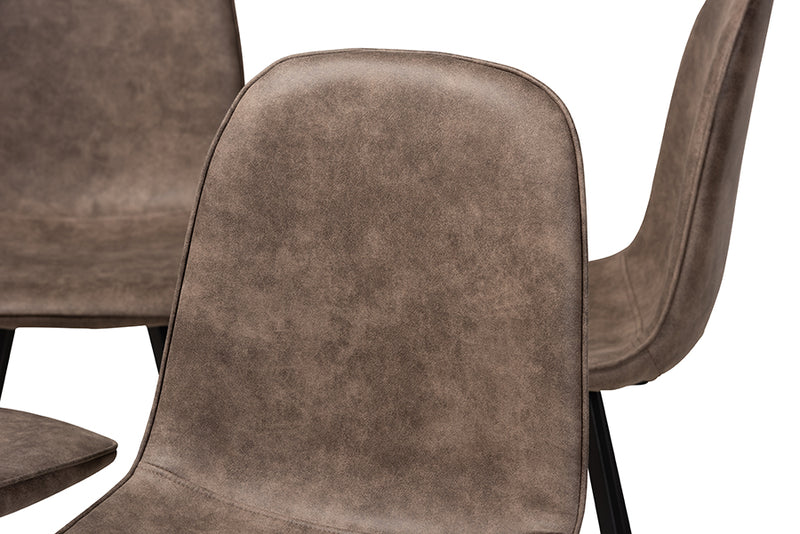 Baxton Studio Filicia Modern and Contemporary Grey and Brown Imitation Leather Upholstered 4-Piece Metal Dining Chair Set  Set