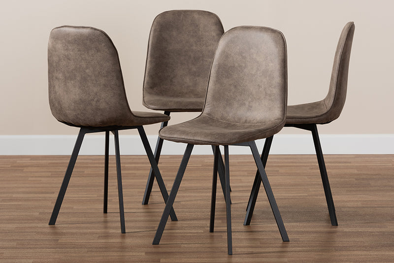 Baxton Studio Filicia Modern and Contemporary Grey and Brown Imitation Leather Upholstered 4-Piece Metal Dining Chair Set  Set