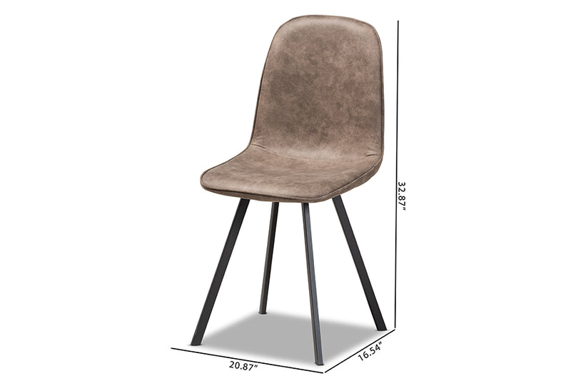 Baxton Studio Filicia Modern and Contemporary Grey and Brown Imitation Leather Upholstered 4-Piece Metal Dining Chair Set  Set