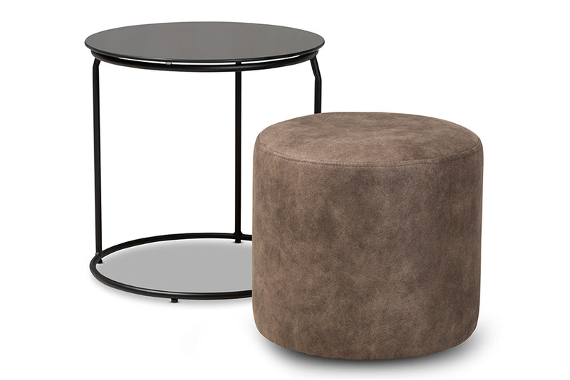 Baxton Studio Kira Modern and Contemporary Black with Grey and Brown 2-Piece Nesting Table and Ottoman Set