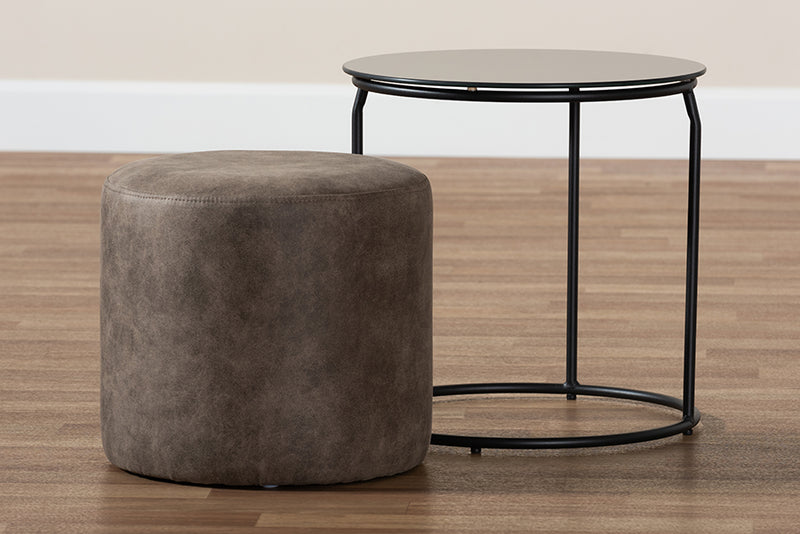 Baxton Studio Kira Modern and Contemporary Black with Grey and Brown 2-Piece Nesting Table and Ottoman Set