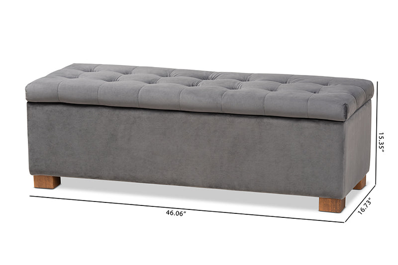 Baxton Studio Roanoke Modern and Contemporary Grey Velvet Fabric Upholstered Grid-Tufted Storage Ottoman Bench