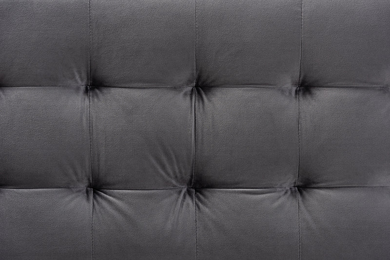 Baxton Studio Roanoke Modern and Contemporary Grey Velvet Fabric Upholstered Grid-Tufted Storage Ottoman Bench