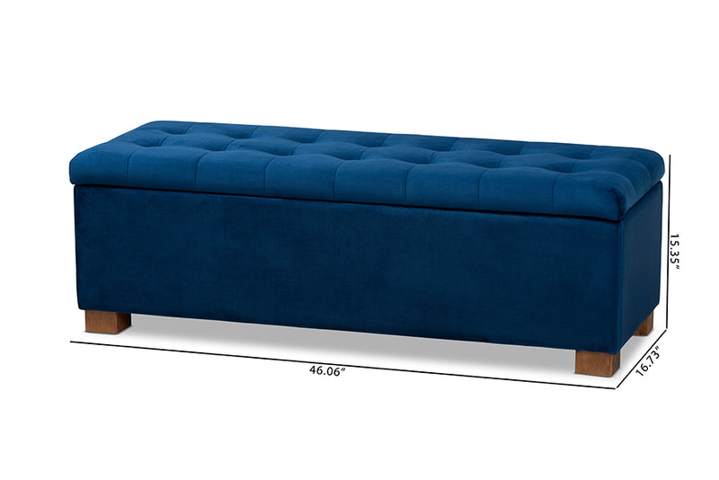 Baxton Studio Roanoke Modern and Contemporary Navy Blue Velvet Fabric Upholstered Grid-Tufted Storage Ottoman Bench