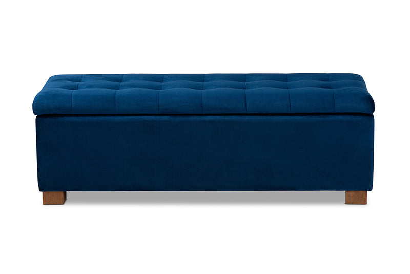 Baxton Studio Roanoke Modern and Contemporary Navy Blue Velvet Fabric Upholstered Grid-Tufted Storage Ottoman Bench