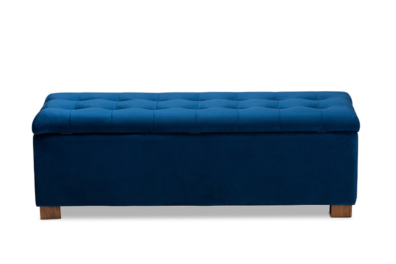 Baxton Studio Roanoke Modern and Contemporary Navy Blue Velvet Fabric Upholstered Grid-Tufted Storage Ottoman Bench