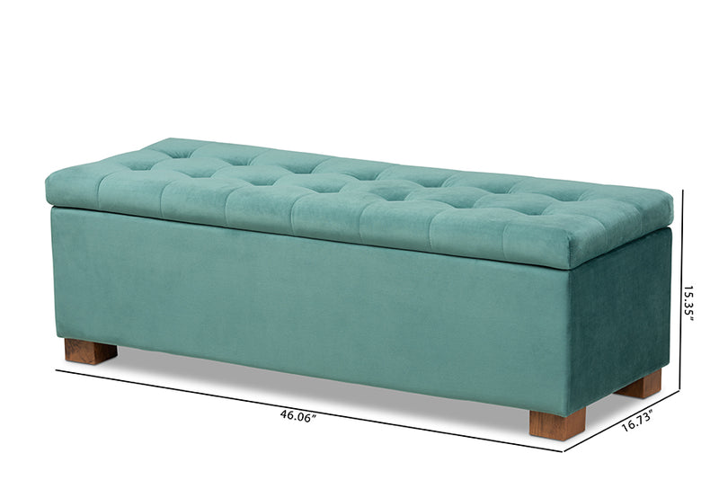 Baxton Studio Roanoke Modern and Contemporary Teal Blue Velvet Fabric Upholstered Grid-Tufted Storage Ottoman Bench