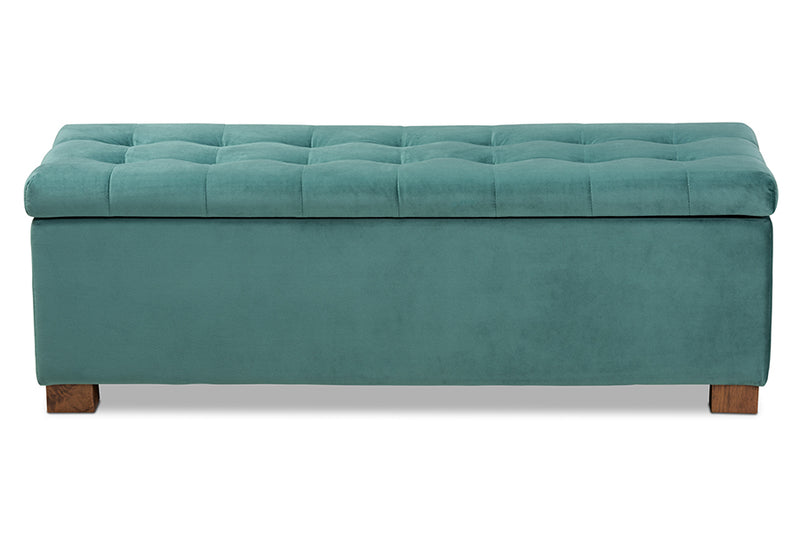 Baxton Studio Roanoke Modern and Contemporary Teal Blue Velvet Fabric Upholstered Grid-Tufted Storage Ottoman Bench