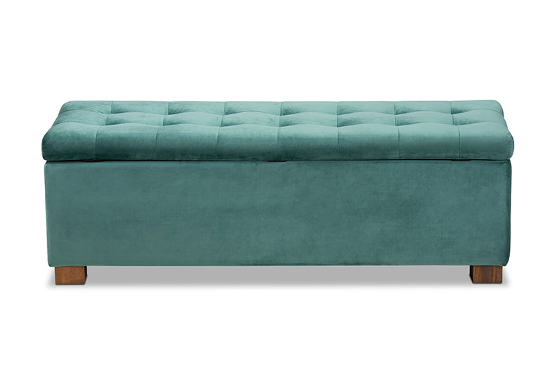 Baxton Studio Roanoke Modern and Contemporary Teal Blue Velvet Fabric Upholstered Grid-Tufted Storage Ottoman Bench