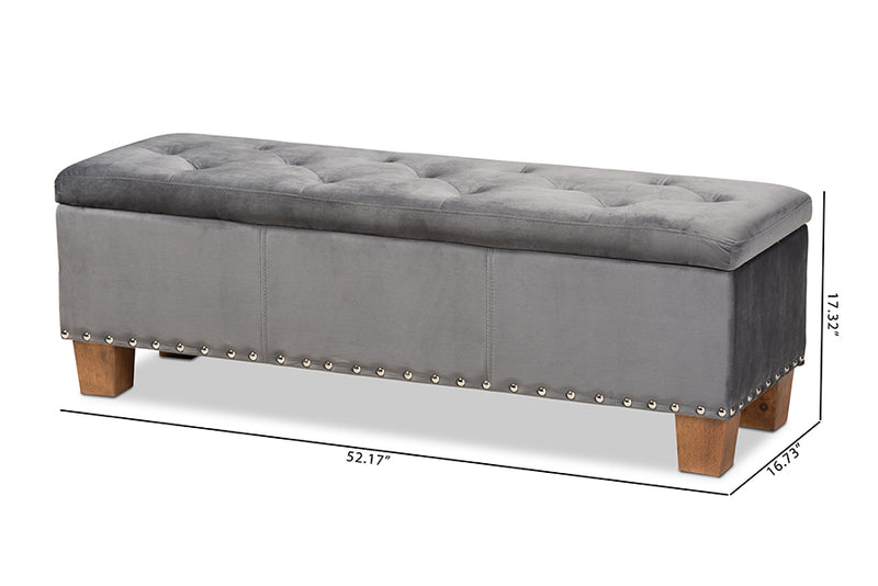 Baxton Studio Hannah Modern and Contemporary Grey Velvet Fabric Upholstered Button-Tufted Storage Ottoman Bench