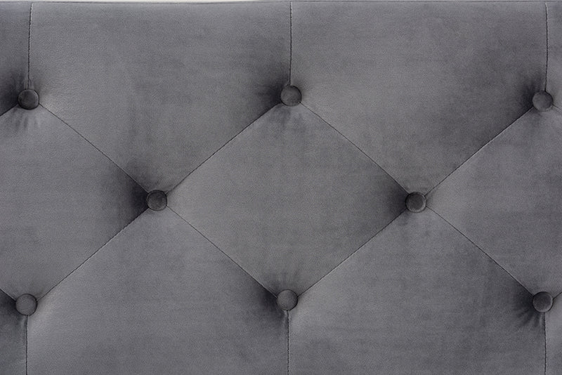 Baxton Studio Hannah Modern and Contemporary Grey Velvet Fabric Upholstered Button-Tufted Storage Ottoman Bench