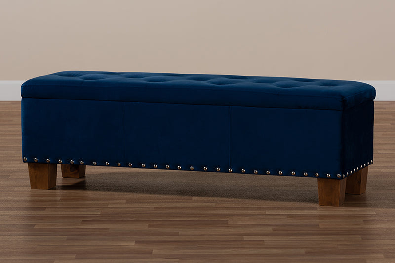 Baxton Studio Hannah Modern and Contemporary Navy Blue Velvet Fabric Upholstered Button-Tufted Storage Ottoman Bench