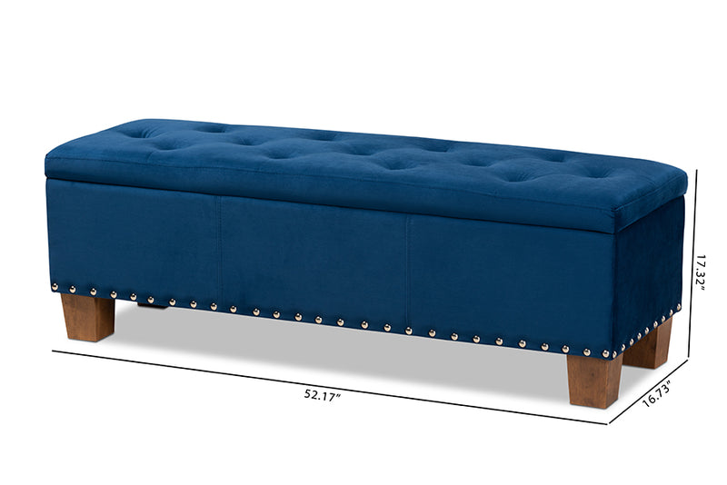 Baxton Studio Hannah Modern and Contemporary Navy Blue Velvet Fabric Upholstered Button-Tufted Storage Ottoman Bench