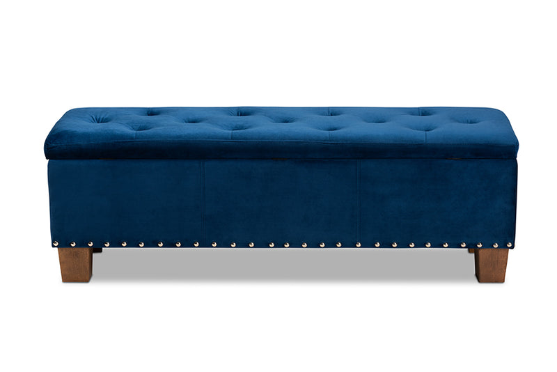 Baxton Studio Hannah Modern and Contemporary Navy Blue Velvet Fabric Upholstered Button-Tufted Storage Ottoman Bench