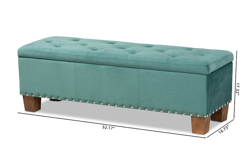 Baxton Studio Hannah Modern and Contemporary Teal Blue Velvet Fabric Upholstered Button-Tufted Storage Ottoman Bench