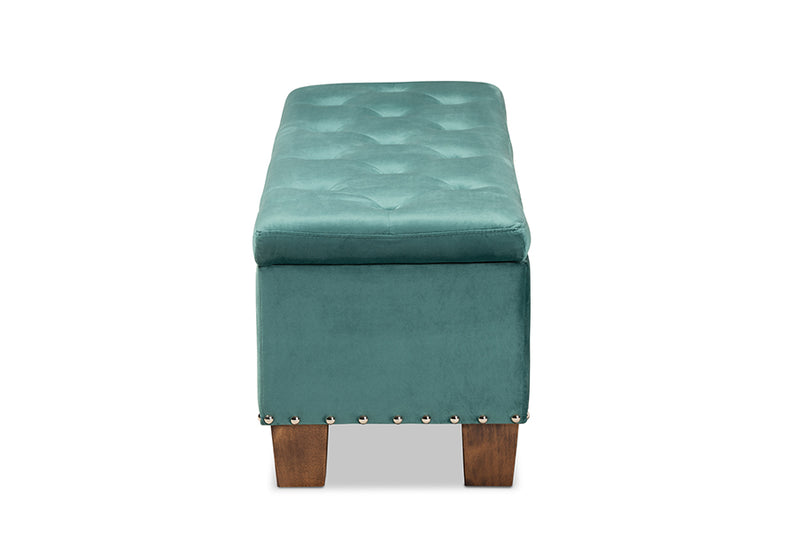 Baxton Studio Hannah Modern and Contemporary Teal Blue Velvet Fabric Upholstered Button-Tufted Storage Ottoman Bench
