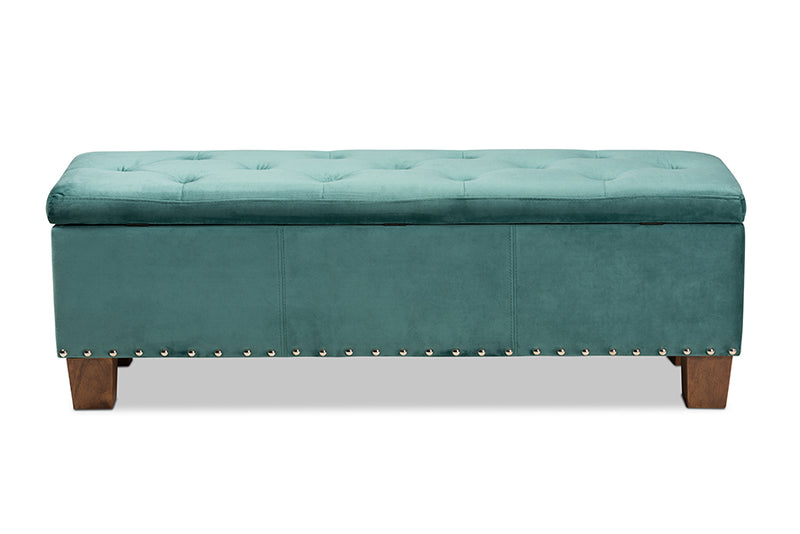 Baxton Studio Hannah Modern and Contemporary Teal Blue Velvet Fabric Upholstered Button-Tufted Storage Ottoman Bench
