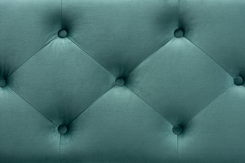 Baxton Studio Hannah Modern and Contemporary Teal Blue Velvet Fabric Upholstered Button-Tufted Storage Ottoman Bench