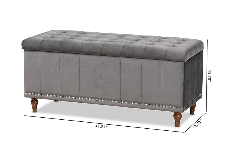 Baxton Studio Kaylee Modern and Contemporary Grey Velvet Fabric Upholstered Button-Tufted Storage Ottoman Bench