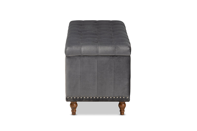 Baxton Studio Kaylee Modern and Contemporary Grey Velvet Fabric Upholstered Button-Tufted Storage Ottoman Bench