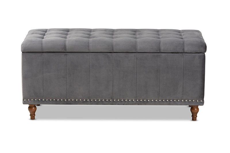 Baxton Studio Kaylee Modern and Contemporary Grey Velvet Fabric Upholstered Button-Tufted Storage Ottoman Bench