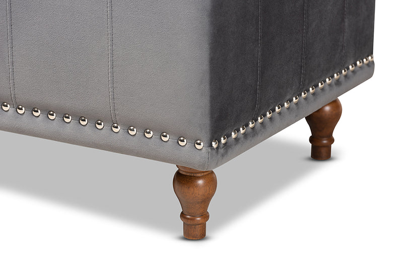 Baxton Studio Kaylee Modern and Contemporary Grey Velvet Fabric Upholstered Button-Tufted Storage Ottoman Bench