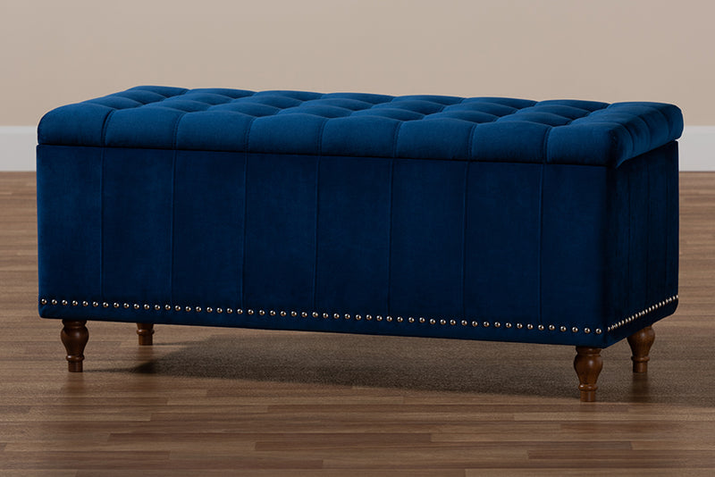 Baxton Studio Kaylee Modern and Contemporary Navy Blue Velvet Fabric Upholstered Button-Tufted Storage Ottoman Bench