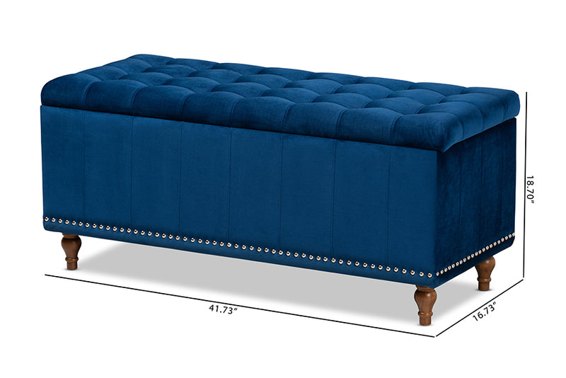 Baxton Studio Kaylee Modern and Contemporary Navy Blue Velvet Fabric Upholstered Button-Tufted Storage Ottoman Bench