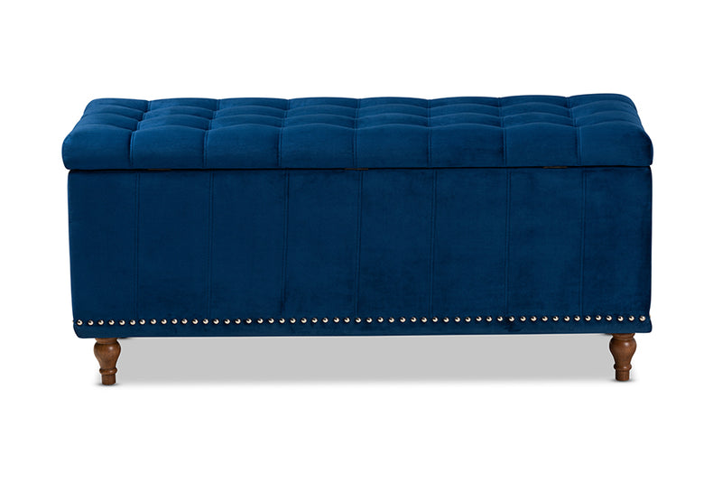 Baxton Studio Kaylee Modern and Contemporary Navy Blue Velvet Fabric Upholstered Button-Tufted Storage Ottoman Bench