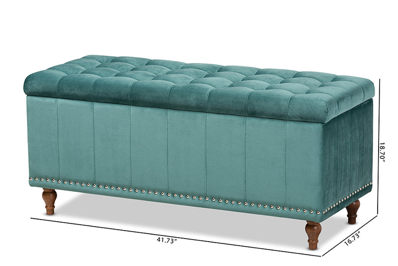 Baxton Studio Kaylee Modern and Contemporary Teal Blue Velvet Fabric Upholstered Button-Tufted Storage Ottoman Bench