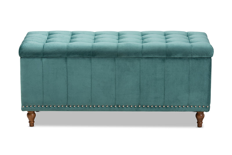 Baxton Studio Kaylee Modern and Contemporary Teal Blue Velvet Fabric Upholstered Button-Tufted Storage Ottoman Bench