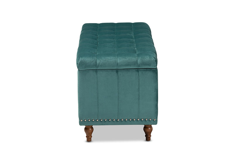 Baxton Studio Kaylee Modern and Contemporary Teal Blue Velvet Fabric Upholstered Button-Tufted Storage Ottoman Bench